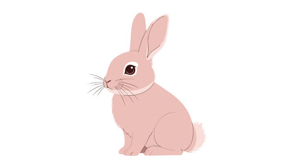 Soft pink rabbit sitting and looking to the side in a simple flat illustration style for cute animal and nursery themed designs.