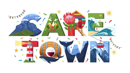 Cape Town Illustration: A vibrant illustration showcasing the landmarks and attractions of Cape Town, South Africa, rendered in a colorful and artistic design.