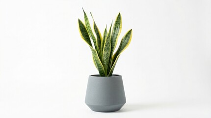 A snake plant in a modern pot isolated on a white background