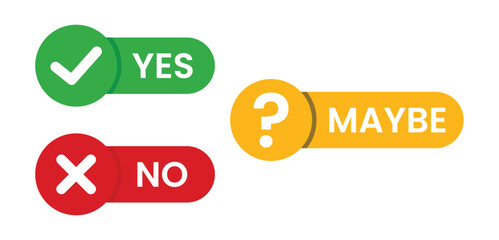 Yes No Maybe Button Icons Set - Checkmark, Cross, and Question Mark Symbols for Voting and Decision Making