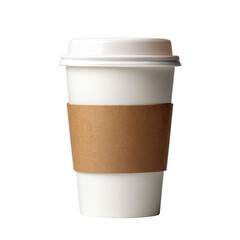 White coffee cup with brown sleeve isolated on transparent background