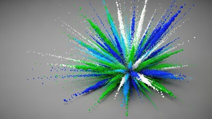 Vibrant explosion of colorful particles on gray background