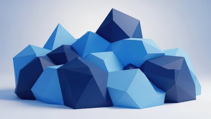 Geometric shapes forming a cluster of blue polygonal objects