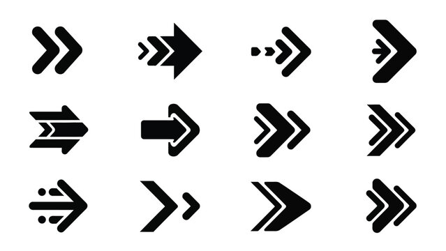 Set of black arrows pointing to the right in various designs