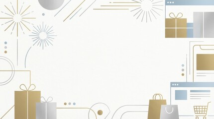 Celebratory shopping event for the holiday season in an online marketplace featuring gift boxes and decorative accents in a vibrant digital environment