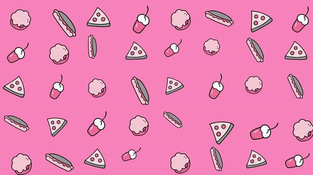 Pattern of assorted fast food items  ideal for menus, foodrelated content, restaurant promotions, graphic designs, and print materials.