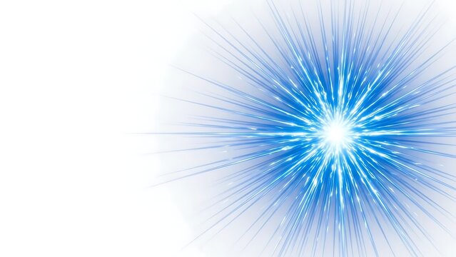 Vibrant blue light explosion with dynamic energy rays on white background