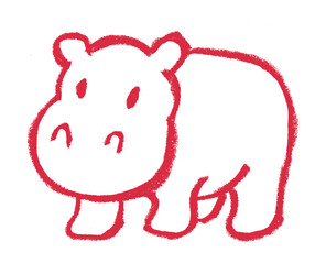 Cute Hippo Icon Crayon Chalk Drawing Vector