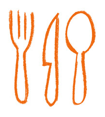 Fork Knife Spoon Cutlery Icon Crayon Chalk Drawing Vector