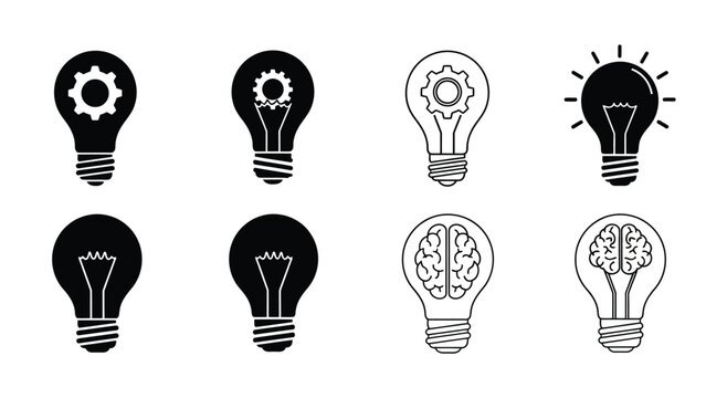 Illustrative set of lightbulbs and brains representing ideas and intelligence