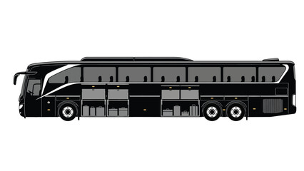 A sleek black tour bus illustration depicted in a side profile view © Momtaj