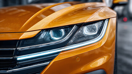 A close up of the headlight of a car