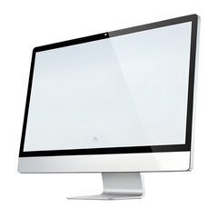 Sleek flat screen monitor with silver frame and light reflection on display isolated on a transparent background