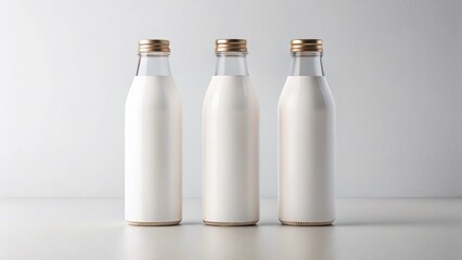 White mockup beverage bottle short size, empty branding zone, modern packaging style.