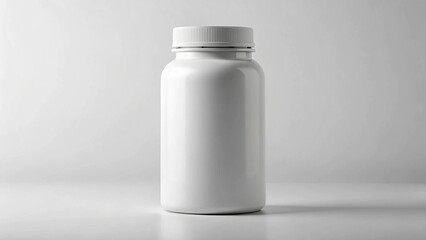 White mockup nutrition bottle, matte plastic texture, blank branding area, retail-ready.
