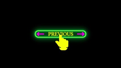 The animated glowing neon line  Cursor clicking on  previous button animation with left and right arrows on pointer 4k animation on black background HD motion video