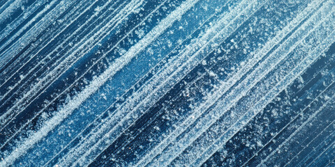 ethereal frost crystals cascade diagonally over midnight blue icy expanse evoking winter serenity perfect for desktop wallpaper or advertising banner