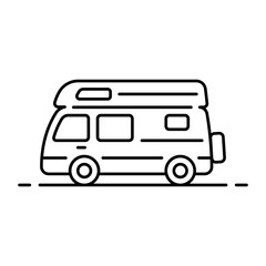Camper icon. Motorhome. Black outline linear silhouette. Editable strokes. Side view. Vector simple flat graphic illustration. Isolated object on a white background.