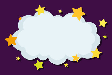 Cloud and stars. Colored drawing. Front view. Vector simple flat graphic illustration. Isolated object on a dark purple background. Isolate.