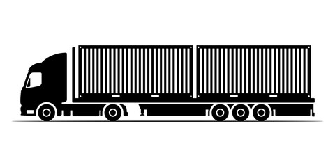 Truck tractor with semi-trailer and containers. Black silhouette. Side view. Vector simple flat graphic illustration. Isolated object on a white background. Isolate.