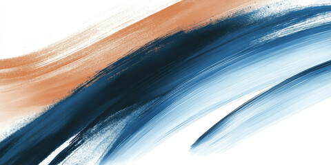 abstract flowing blue brown gradient wave brushstroke on white canvas evoking serene energy transition for wallpaper and banner copy space