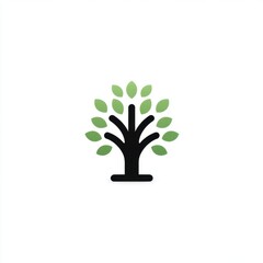 Obraz premium Tree icon with black trunk and green leaves, minimalist style, isolated on white background, symbolizing growth, nature, and eco friendly concepts