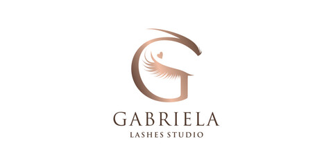 Letter G icon logo design with creative element lashes style Premium Vector