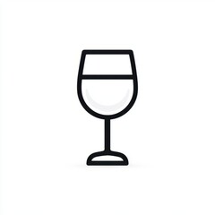 Monochrome wine glass icon with thin black lines, minimalist style, isolated on white background, simple and elegant design for beverage or drink concept
