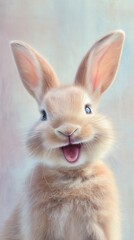 Obraz premium happy baby bunny joyful expression, pastel background, gentle light, vertical