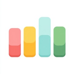 Pastel business chart icon with rounded bars in light colors, symbolizing growth, progress, and positive data trends on white background