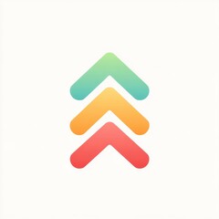 Colorful pastel arrow icon with three upward chevrons in green, yellow, and red, symbolizing business growth, progress, and positive direction on white background