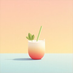 Pastel coconut drink icon with soft tones, minimal style, gradient background, and green straw, evoking calm and refreshing mood