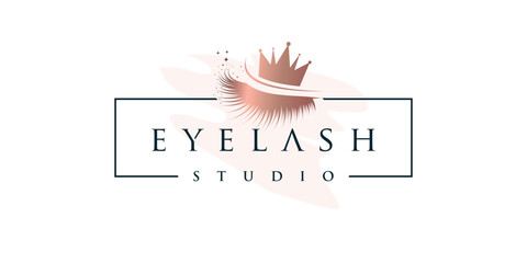 Eyelashes icon logo design with beauty queen element style Premium Vector