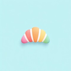 Pastel croissant icon with soft tones, minimal style, isolated on light blue background, playful and cheerful mood, digital illustration