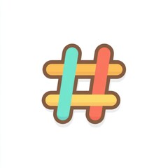 Colorful pastel hashtag icon with soft shadow, flat style, isolated on white background, suitable for social media, communication, and digital marketing concepts