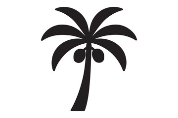 Curved palm tree silhouette with coconuts, tropical minimalist vector design for modern stock illustration assets
