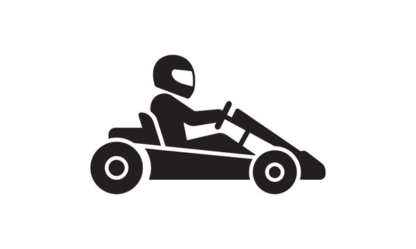 Kart Racing Vector Silhouette icon Illustration &ndash; Go Karting Driver icon on white background