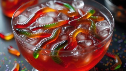 Halloween drink with gummy worms