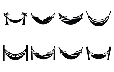 Silhouette of hammock silhouette simple vector icon set collection. summer icons concept isolated on white, vector illustration