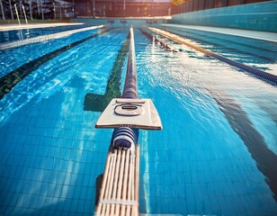 close up of springboard over clear swimming pool water