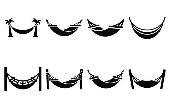 Silhouette of hammock silhouette simple vector icon set collection. summer icons concept isolated on white, vector illustration