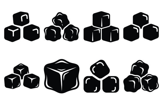 Silhouette of ice cubes vector icon set collection. summer icons concept isolated on white, vector illustration