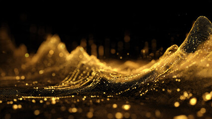 Golden Abstract Particle Wave Background