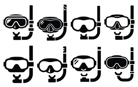Silhouette of snorkel mask vector icon set collection. summer icons concept isolated on white, vector illustration