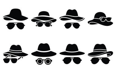 Silhouette of summer hat and vector icon set collection. summer icons concept isolated on white, vector illustration