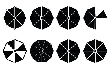 Silhouette of sun umbrella top vector icon set collection. summer icons concept isolated on white, vector illustration