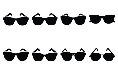 Silhouette of sunglasses silhouette simple vector icon set collection. summer icons concept isolated on white, vector illustration
