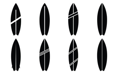 Silhouette of surfboard silhouette simple vector icon set collection. summer icons concept isolated on white, vector illustration