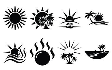 Silhouette of tropical heat sun vector icon set collection. summer icons concept isolated on white, vector illustration
