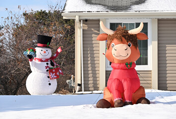 Snowman and Inflated Cow